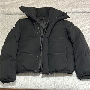 Black Puffer Jacket with High Collar
